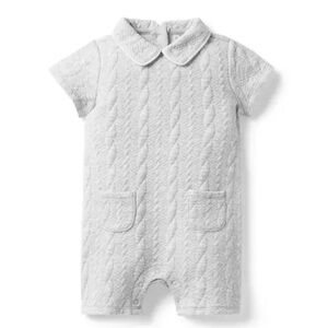 Janie & Jack Baby Cable Jacquard Romper Heather Gray Knit Kids One Piece 3-6 Mos